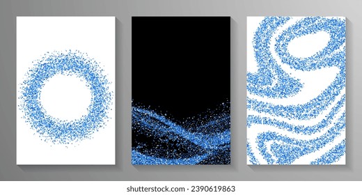 Chic blue confetti dust scatter pattern. Triangle square circle star elements illustration. Holiday decor. Glittering scruple particles grain confetti. Party decoration bright explosion