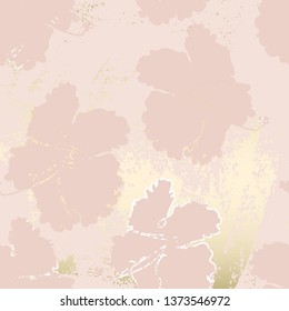 Chic blush pink gold trendy marble grunge texture with floral ornament. Elegant background for advertising, interior design, fashion, textile, wedding, etc