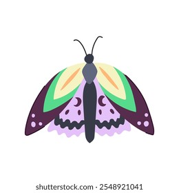 chic boho moth cartoon. vintage nature, earthy free, spirited whimsical chic boho moth sign. isolated symbol vector illustration