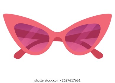 Chic cat eye sunglasses with bright pink frame and gradient magenta lenses in flat vector style.