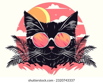 a chic cat relaxing while sporting dark sunglasses