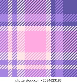 Chic check tartan background, sofa textile seamless pattern. Present texture plaid fabric vector in violet and pink colors palette.