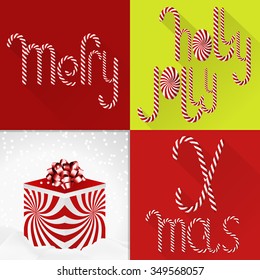 A chic Christmas card in a contemporary tile design with Lolli font and gift box, colorful, festive, bright and sweet. A perfect fit for print production (posters, T-shirts, actions etc.)