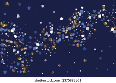 Chic ilustración de fondo de la estrella navideña. Decoración dorada, blanca y brillante. Ornamento del afiche del starpolvo. Amortiguador de doodles de la estrella navideña. Papel pintado brillante de invierno.
