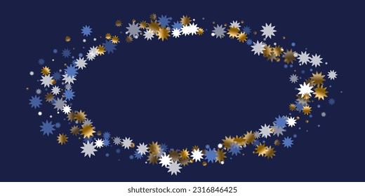 Chic Christmas star vector background graphic design. Gold blue white shiny decoration. Poster stardust pattern. Christmas star shape particles. New Year seasonal print.