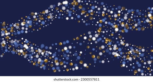 Chic Christmas star vector ornament illustration. Gold blue white twinkle confetti. Banner starburst ornament. Christmas star symbol shimmer. Celebration random decor.