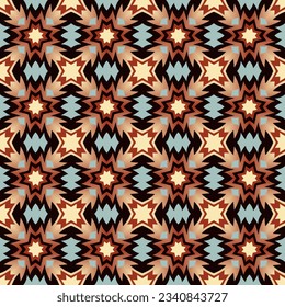 Chic colorful art seamless pattern. Overlapping art forms, stripes, polygons, segments are grouped and arranged in a certain order. Vector. 