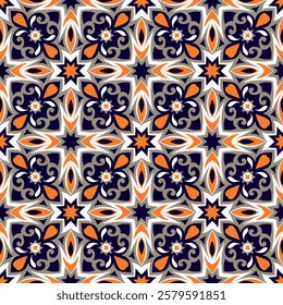 Chic colorful seamless pattern. Overlapping art forms, stripes, polygons, segments are grouped and arranged in a certain order. Vector. 