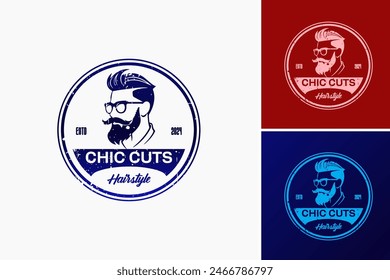 Chic Cuts Barbershop Hairstyle Logo: Sleek scissors forming a silhouette of a stylish haircut, symbolizing precision and grooming. Ideal for modern barbershops.