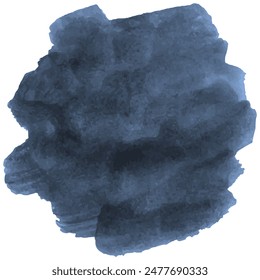 Chic Dark Blue Watercolor Stain. Transparent Background. Hand-Drawn Mist-Like Scribble. Unique Vector Design Element