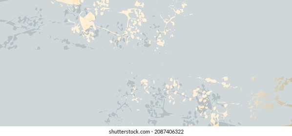 Fondo azul gris, elegante y delicado, con estampado floral botánico, de hoja de oro o de papel en ella