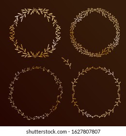 Chic design hand drawn elements set. Floral wreaths collection, round vector frames collection on black background.