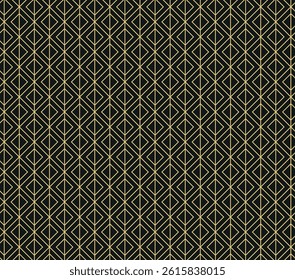 Chic Diamond Grid Pattern with Golden Linear Geometry on a Bold Black Canvas – Seamless and Stylish
