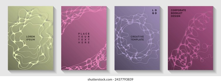 Chic disco party flyers. Fluid curve lines blockchain textures. Colorful title page vector templates. Night party posters collection fluid curves graphic design.