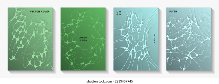 Chic disco party flyers. Overlaying waves stream backgrounds. Trendy brochure vector templates. Night party posters collection fluid curves graphic design.