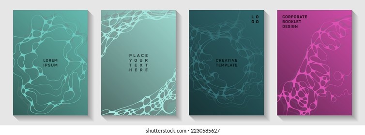 Chic dj party flyers. Curly waves pattern textures. Colorful banner vector layouts. Night party posters collection fluid curves graphic design.