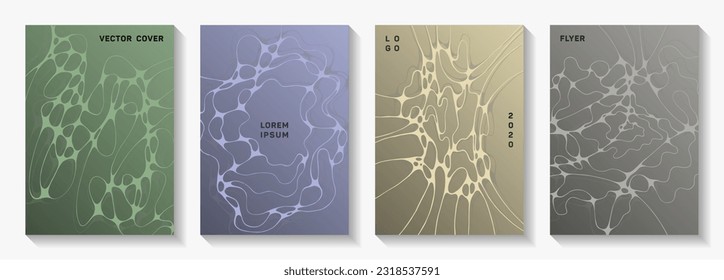 Chic dj party flyers. Intersecting curve lines stream textures. Modern title page vector layouts. Electronic music party posters set fluid wavy graphic design.