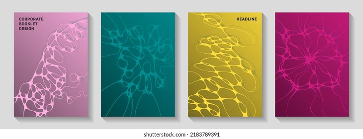 Chic dj party flyers. Rounded curve lines network backdrops. Soft notebook vector layouts. Night party posters collection fluid curves graphic design.