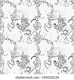 chic and elegance retro Plain floral drawing. Silhouettes of blooming gray flowers in vintage style. Elegant seamless botanical pattern made of spring flowers. Nature ornament for textile, fabric,