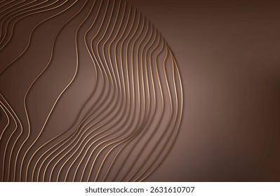chic elegant  bacground in brown, beige, yellow shades. Golden, copper lines, waves.
Geometric pattern. Cover, packaging, business template. Frame for branding, logo, invitation.
Gradient mesh.
