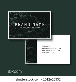 Chic and elegant ready made business card with green faux marble texture. Modern multipurpose minimalist style card template. Ready to print. Branding and identity graphic design vector template kit 