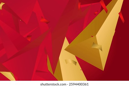 Chic Elements Abstract Vector Pink Background. Trendy Card. Red and Gold Technology Shapes Catalog. Geometric Banner.