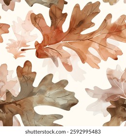 Chic Fall Brown Beige Grey Oak Eucalyptus Leaf Foliage Watercolor Abstract Scandinavian Design Seamless Pattern Wallpaper Curtain Bedding Background Upholstery Gift Wrapping Paper Vector