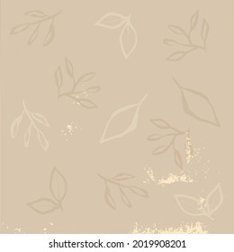Fondo femenino chic o papel digital con motivos de patrón de hojas botánicas con colores beige desnudo y texturas toques de papel dorado. Cuadros florales de doodle desnudo 