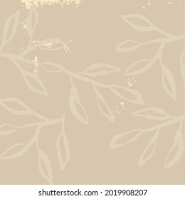 Fondo femenino chic o papel digital con motivos de patrón de hojas botánicas con colores beige desnudo y texturas toques de papel dorado. Cuadros florales de doodle desnudo 