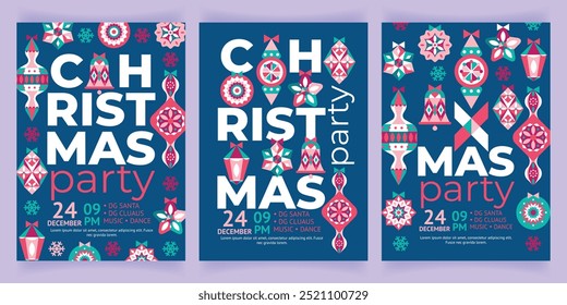 Fondo festivo elegante para la fiesta de Navidad con decoración geométrica brillante. Llamativo volante creativo con decoraciones abstractas de diferentes Formas y diseños. Cartel, invitación