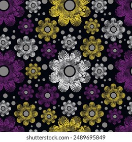 Chic floral art seamless pattern with grunge texture. Vector illustration for print, fabric, cover, packaging, interior decor, blog decoration and other your projects.