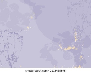 chic floral  background with botanical floral motifs and gold foil touch in purple lilac color palette