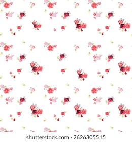 Chic Floral Sem Costura Padrão para Impressão Têxtil, Flores Aquarela no Fundo Branco