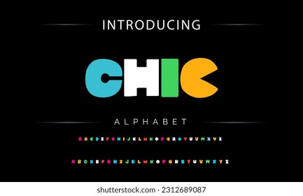 Chic Funky colorful cartoon font type. Vector alphabet