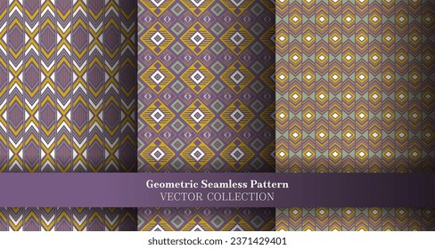 Chic geometrische Argyle nahtlose Tracery-Kollektion. Stammesfahndungsmuster ethnischer Herkunft. Argyle Diamant geometrische Vektorgrafik nahtlose Textur Set. Überdecke Hintergrunddrucke.