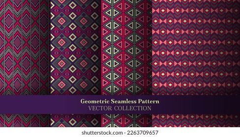 Chic geometry argyle seamless tracery collection. Scottish tracery ethnic patterns. Argyle lozenge geometric vector endless backdrop bundle. Cover background templates.