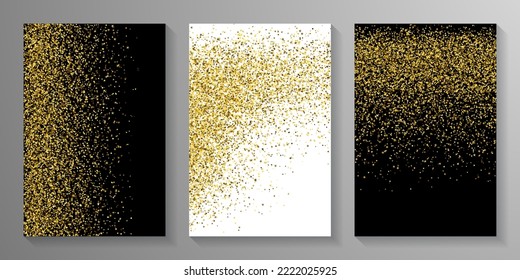 Chic gold confetti dot scatter texture. Triangle square circle star granules background. Party materials. Blink grit particles grain confetti. Holiday decoration bright spatter