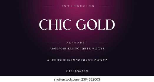 Chic Gold Elegant Font Uppercase Lowercase and Number. Classic Lettering Minimal Fashion Designs. Typography modern serif fonts regular decorative vintage concept. vector illustration