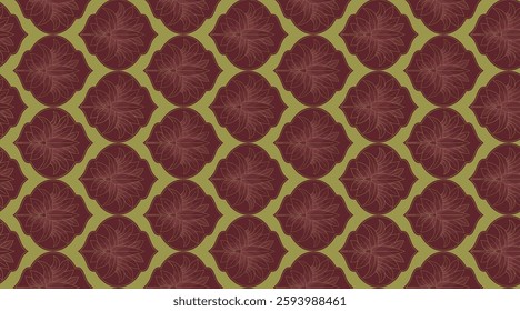 Chic gold glitter quatrefoil pattern on red burgundy kitchen mat, ideal for wallpaper, textile, gift wrapping.