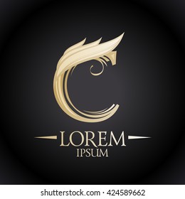 Logo abstracto de letras C chic doradas