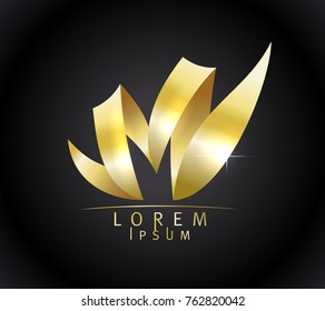 Chic golden M letter logo concept in shape of lotus flower