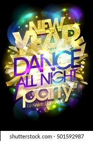 Chic golden New year dance party design concept, copy space for text, bright fashion crystals