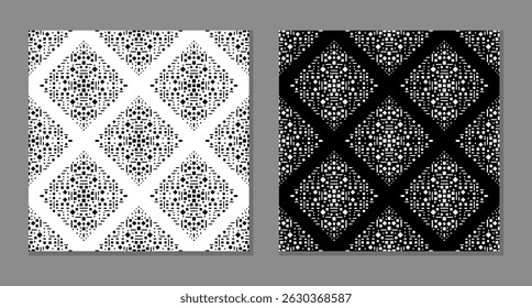 Mão chique fez rhombus padrão étnico preto e branco sem costura. Vetor de geometria por todo o padrão de ideias para têxtil, fundo, decoração de casa, cartaz, modelo, panfleto.