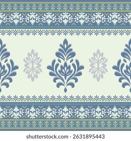 Padrão de damasco floral chique e harmonioso em tons pastel azul-verde. Ideal para artigos de papelaria de luxo, papel de parede, papel de parede e aplicações têxteis.