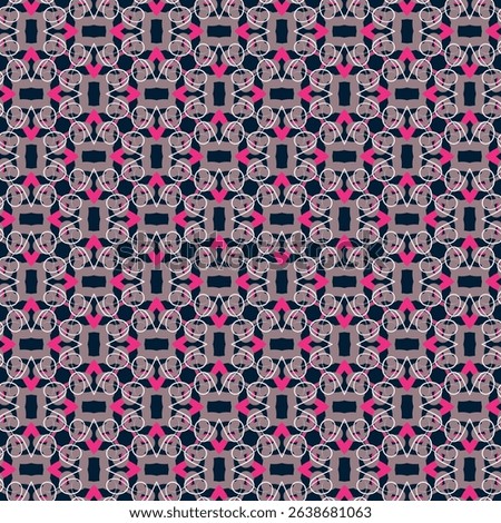 Chic lattice seamless pattern with curls. Overlapping art forms, stripes, polygons, segments are grouped and arranged in a certain order. Vector. 