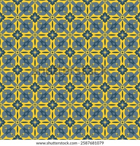 Chic lattice seamless pattern in yellow and gray tones. Overlapping art forms, stripes, polygons, segments are grouped and arranged in a certain order. Vector. 
