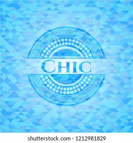 Chic light blue emblem with mosaic background