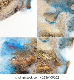 chic, lujoso fondo colorido con divorcios y oro. imitación de mármol, pintura acrílica, hecha a mano. Plata, bronce, oro, dorados