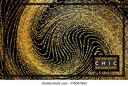 Chic and luxury background with shiny golden particles on black background. Elegant horizontal background. Vector illustration for your graphic design.