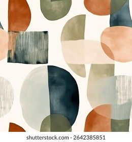 Chic Maroon Terra Brown Francês Cinzento Branco Abstrato Geométrico Quadrado Círculo Aquarela Escandinávia Design Sem Costura Padrão Papel De Parede Cortina De Cama Estofamento Presente Envolvendo Papel De Fundo Vetor